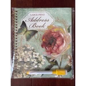 Gemstone Butterfly Erasable Address Book Large Print Floral Spiral Notebook New